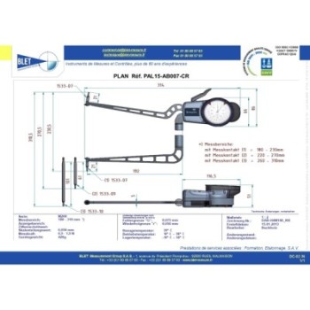 INSIDE MECHANICAL MEASURING INSTRUMENT PALPEUR BAIONNETTE BLET KROEPLIN 180-310MM 0,05MM TOUCHES S2/S2 ref : PAL15-AB007-CR KROE