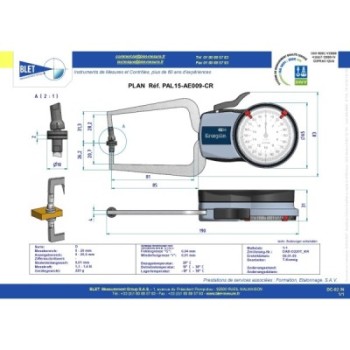 Palpeur Extérieur BLET KROEPLIN 0-20mm 0,01mm Touches D10/D10