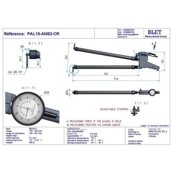 INSIDE MECHANICAL MEASURING INSTRUMENT PALPEUR INT BLET KROEPLIN 150-250MM 0,1MM TOUCHES S5/S5