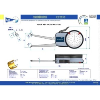 INSIDE MECHANICAL MEASURING INSTRUMENT PALPEUR INT trous borgnes BLET KROEPLIN 30-50MM 0,01MM TOUCHES CSR0,2/CSR0,2