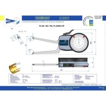INSIDE MECHANICAL MEASURING INSTRUMENT PALPEUR INT trous borgnes BLET KROEPLIN 40-60MM 0,01MM TOUCHES CSR0,2/CSR0,2