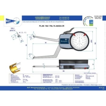 INSIDE MECHANICAL MEASURING INSTRUMENT PALPEUR INT trous borgnes BLET KROEPLIN 60-80MM 0,01MM TOUCHES CSR0,2/CSR0,2