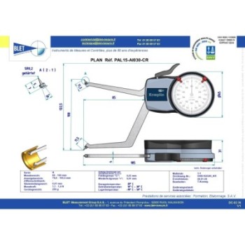 INSIDE MECHANICAL MEASURING INSTRUMENT PALPEUR INT trous borgnes BLET KROEPLIN 80-100MM 0,01MM TOUCHES CSR0,2/CSR0,2