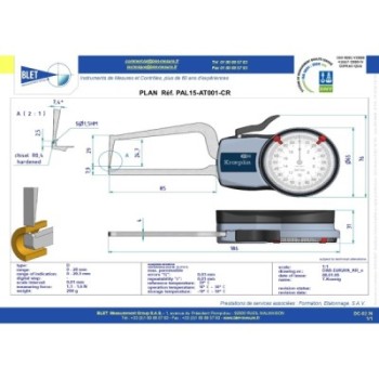 INSIDE MECHANICAL MEASURING INSTRUMENT PALPEUR TUBE BLET KROEPLIN 0-20MM 0,01MM TOUCHES CR0,4/S1,5