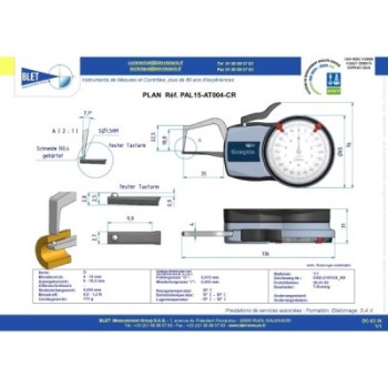 INSIDE MECHANICAL MEASURING INSTRUMENT PALPEUR TUBE BLET KROEPLIN 0-10MM 0,005MM TOUCHES CR0,4/S1,5