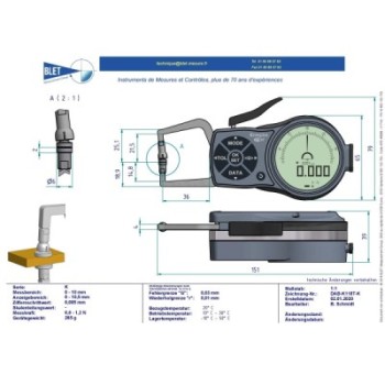 Palpeur Extérieur BLET KROEPLIN 0-10mm 0,005mm Touches D6/D6