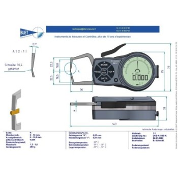 Palpeur Extérieur BLET KROEPLIN 0-10mm 0,005mm Touches CR0,4/CR0,4