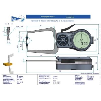 Palpeur Extérieur BLET KROEPLIN 0-20mm 0,01mm Touches S1,5/S1,5