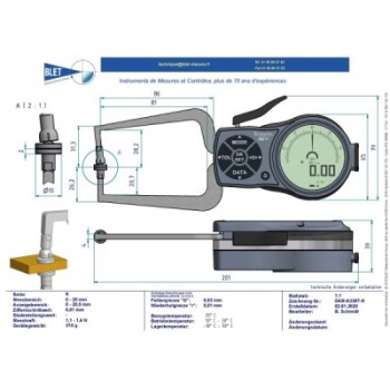 Palpeur Extérieur BLET KROEPLIN 0-20mm 0,01mm Touches D10/D10
