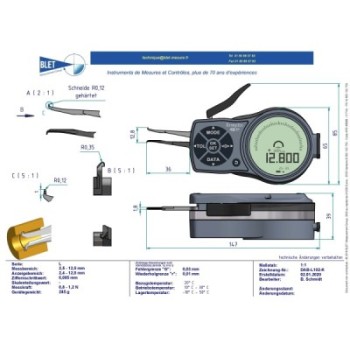 Palpeur Intérieur BLET KROEPLIN 2,5-12,5mm 0,005mm Touches CR0,1/CR0,1