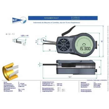 Palpeur Intérieur BLET KROEPLIN 5-15mm 0,005mm Touches S0,6/S0,6