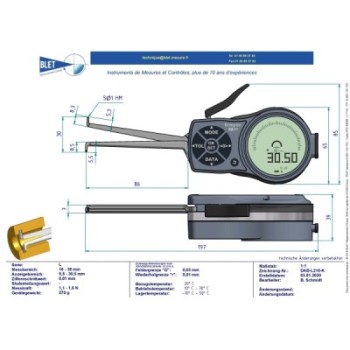 INSIDE MECHANICAL MEASURING INSTRUMENT PALPEUR INT BLET KROEPLIN 10-30MM 0,01MM TOUCHES S1/S1
