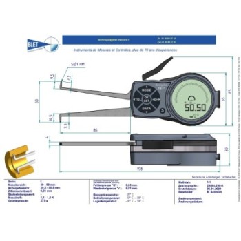 Palpeur Intérieur BLET KROEPLIN 30-50mm 0,01mm Touches S1/S1