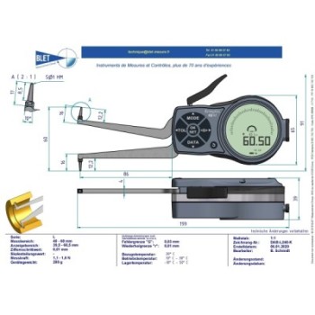INSIDE MECHANICAL MEASURING INSTRUMENT PALPEUR INT BLET KROEPLIN 40-60MM 0,01MM TOUCHES S1/S1