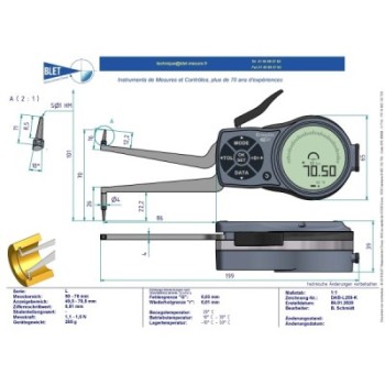 INSIDE MECHANICAL MEASURING INSTRUMENT PALPEUR INT BLET KROEPLIN 50-70MM 0,01MM TOUCHES S1/S1