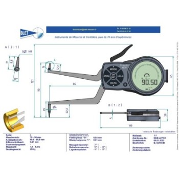 Palpeur Intérieur BLET KROEPLIN 70-90mm 0,01mm Touches S1/S1