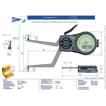 Palpeur Intérieur BLET KROEPLIN 80-100mm 0,01mm Touches S1/S1