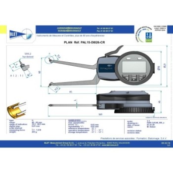 INSIDE MECHANICAL MEASURING INSTRUMENT PALPEUR INT trous borgnes BLET KROEPLIN 40-60MM 0,01MM TOUCHES CSR0,2/CSR0,2