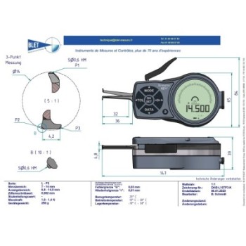 INSIDE MECHANICAL MEASURING INSTRUMENT PALPEUR INT 3 points BLET KROEPLIN 7-14MM 0,002MM TOUCHES S0,6/S0,6