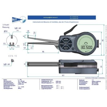 Palpeur Intérieur 3 Points BLET KROEPLIN 15-30mm 0,02mm Touches S1/S1
