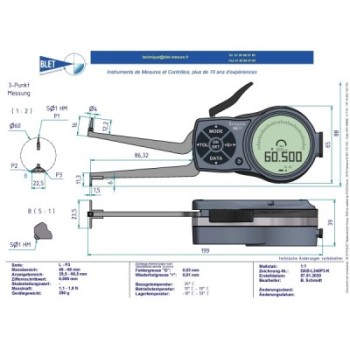 Palpeur Intérieur 3 Points BLET KROEPLIN 40-60mm 0,005mm Touches S1/S1