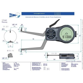 Palpeur Intérieur 3 Points BLET KROEPLIN 70-90mm 0,005mm Touches S1/S1