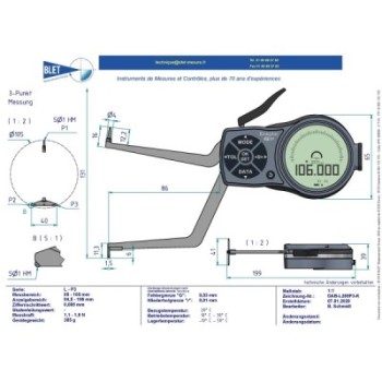 Palpeur Intérieur 3 Points BLET KROEPLIN 85-105mm 0,005mm Touches S1/S1