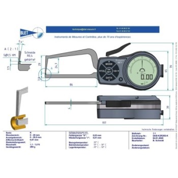 Palpeur Tube BLET KROEPLIN 0-20mm 0,01mm Touches CR0,4/S1,5