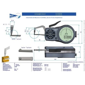 INSIDE MECHANICAL MEASURING INSTRUMENT PALPEUR TUBE BLET KROEPLIN 0-10MM 0,005MM TOUCHES S1,5/S1,5
