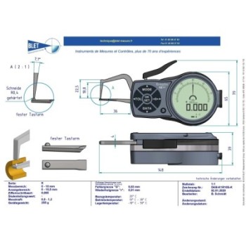 INSIDE MECHANICAL MEASURING INSTRUMENT PALPEUR TUBE BLET KROEPLIN 0-10MM 0,005MM TOUCHES CR0,4/S1,5