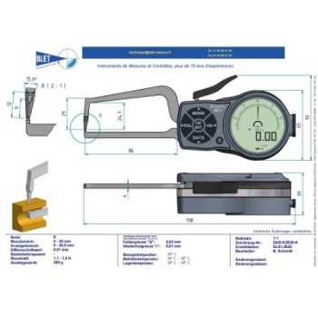 Palpeur Tube BLET KROEPLIN 0-20mm 0,01mm Touches S1,5/S1,5
