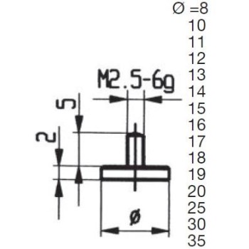 CONTACT POINTS FOR DIAL GAUGES AND COMPARATOR GAUGES DIAMETER SPECIFICS 30 MM INOX