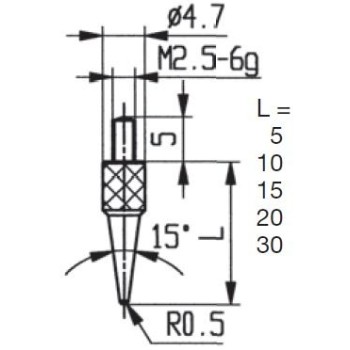 CONTACT POINTS FOR DIAL GAUGES AND COMPARATOR GAUGES LENGTH SPECIFICS 10 MM INOX