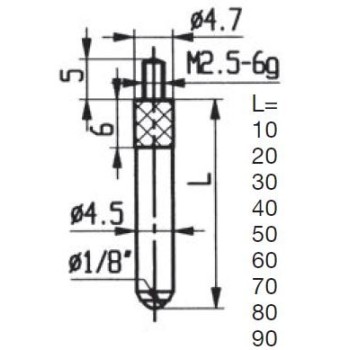 CONTACT POINTS FOR DIAL GAUGES AND COMPARATOR GAUGES LENGTH SPECIFICS 30 MM INOX
