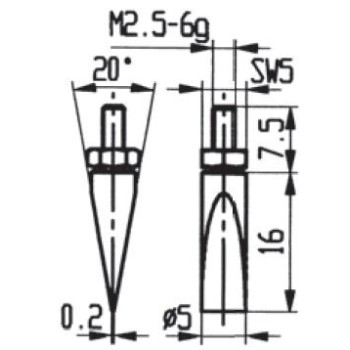 CONTACT POINTS FOR DIAL GAUGES AND COMPARATOR GAUGES LENGTH SPECIFICS 16 MM INOX