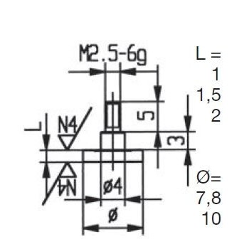 CONTACT POINTS FOR DIAL GAUGES AND COMPARATOR GAUGES DIAMETER 10 MM LENGTH 1 MM INOX